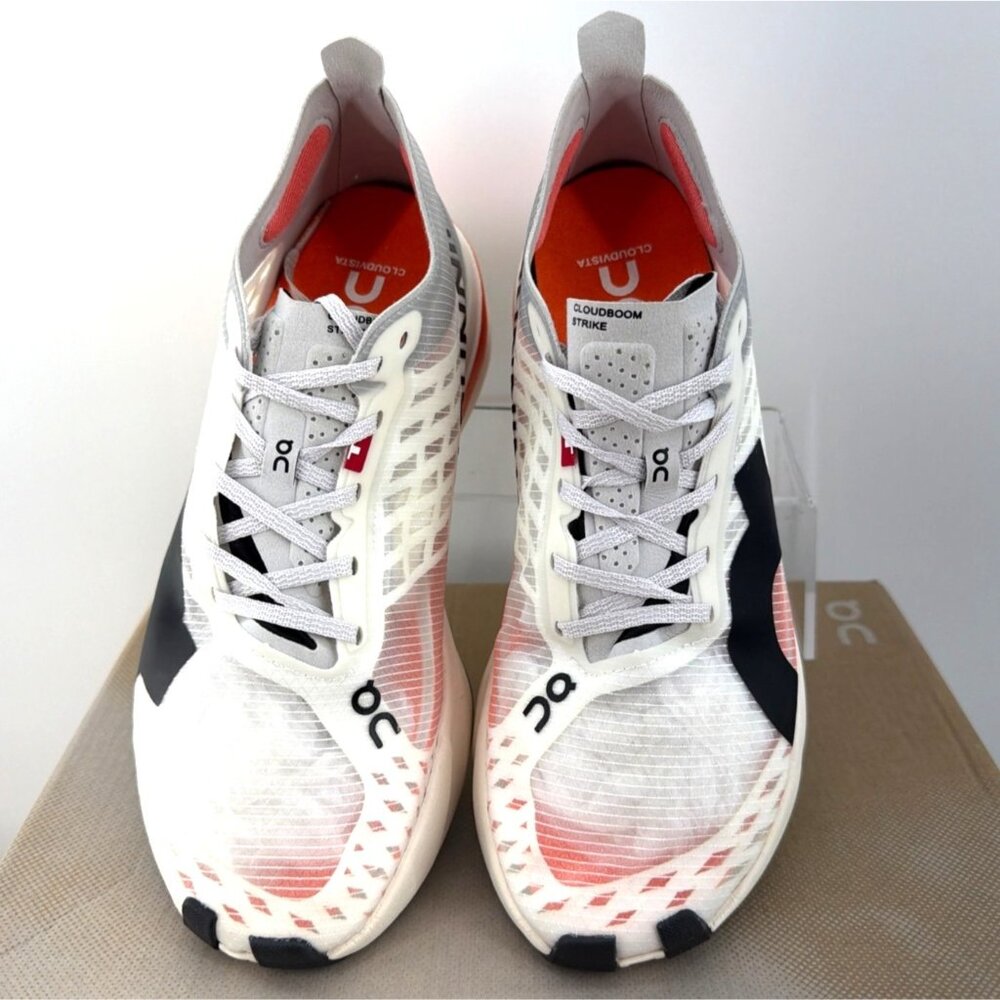 ON Cloud Cloudboom Strike Roadrunner White Orange Running Sneakers Men Size 6